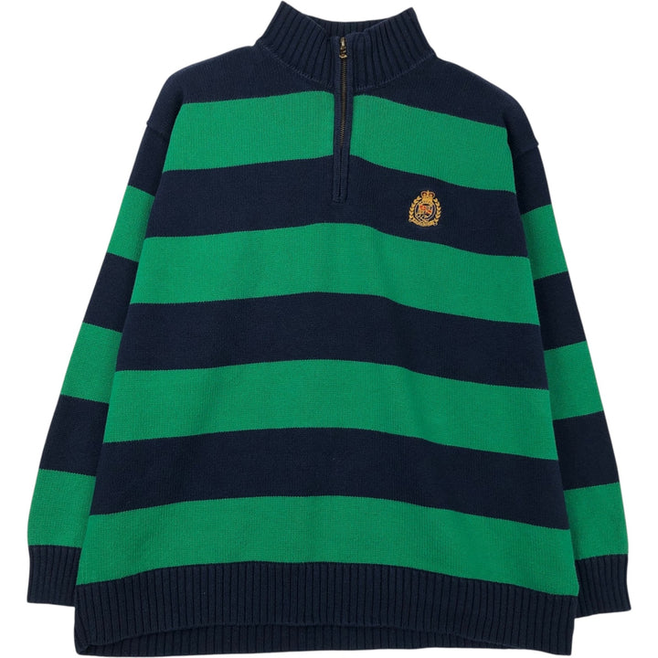 Ralph Lauren Lauren Striped Cotton Knit Half-Zip Sweater, Women's Size L cotton navy blue type Vintage Second Hand
