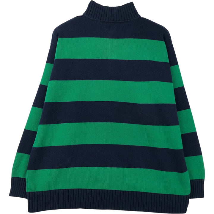 Ralph Lauren Lauren Striped Cotton Knit Half-Zip Sweater, Women's Size L cotton navy blue type Vintage Second Hand