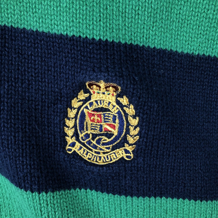 Ralph Lauren Lauren Striped Cotton Knit Half-Zip Sweater, Women's Size L cotton navy blue type Vintage Second Hand