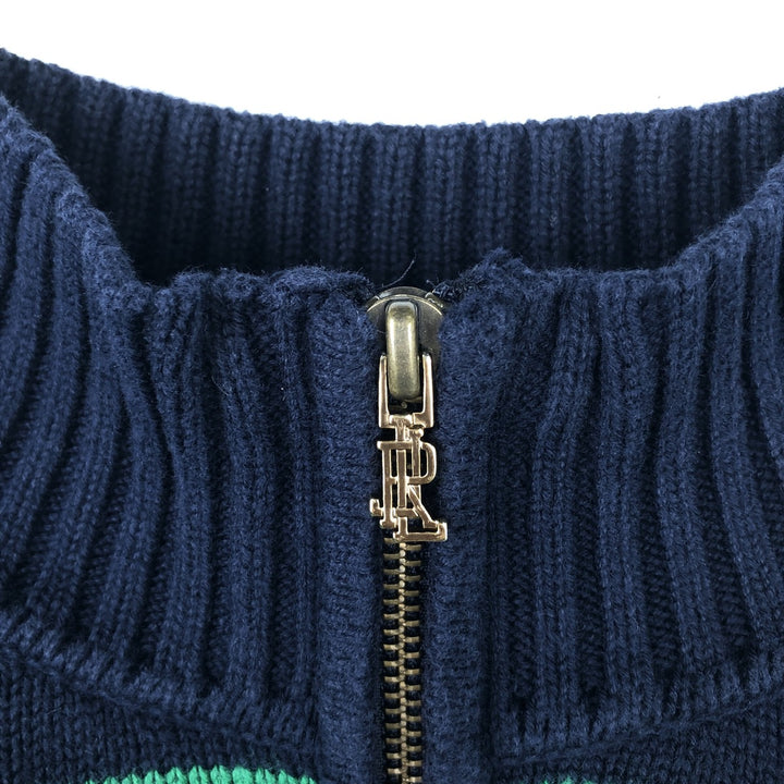 Ralph Lauren Lauren Striped Cotton Knit Half-Zip Sweater, Women's Size L cotton navy blue type Vintage Second Hand