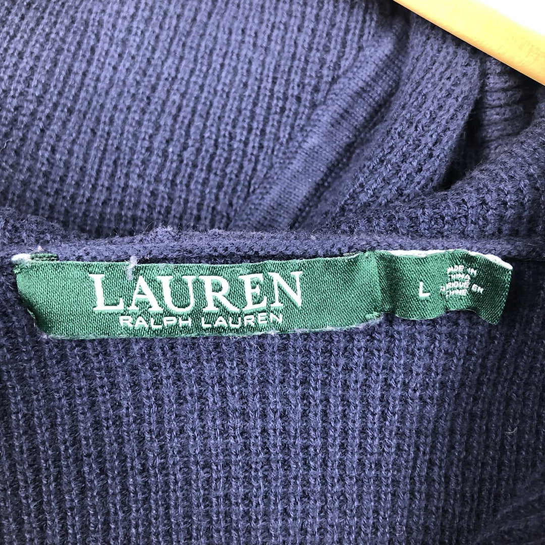 Ralph Lauren LAUREN Women's Hooded Thermal Long T-Shirt, Size L cotton navy blue type Vintage Second Hand