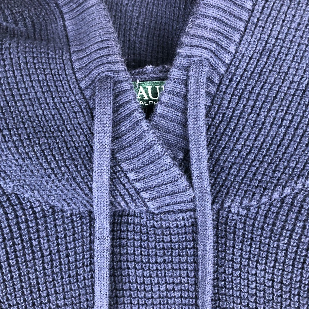 Ralph Lauren LAUREN Women's Hooded Thermal Long T-Shirt, Size L cotton navy blue type Vintage Second Hand
