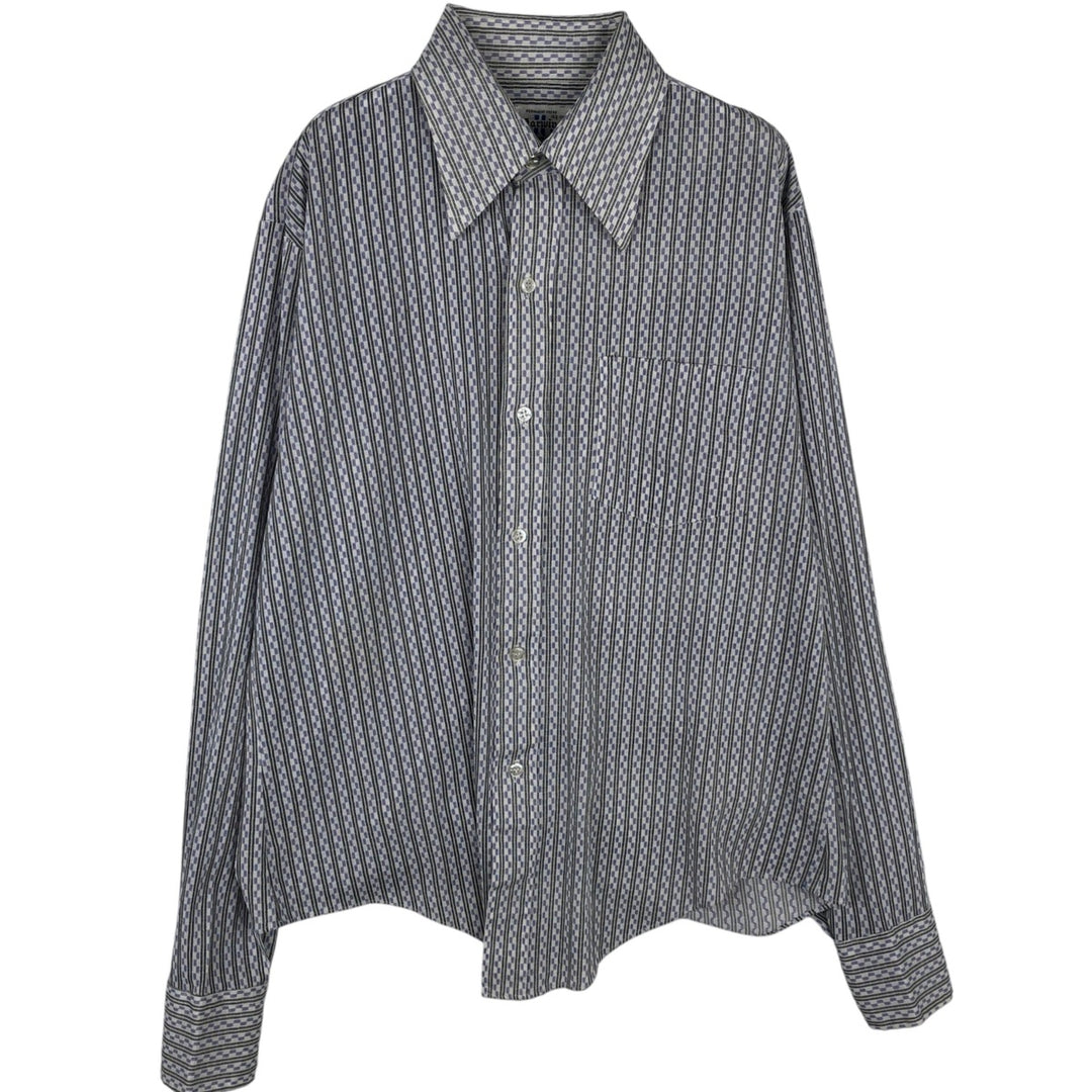 Darwin Stripe Pattern Long Sleeve Cotton Striped Shirt, Men's Size M Triacetate pale white type Vintage Second Hand