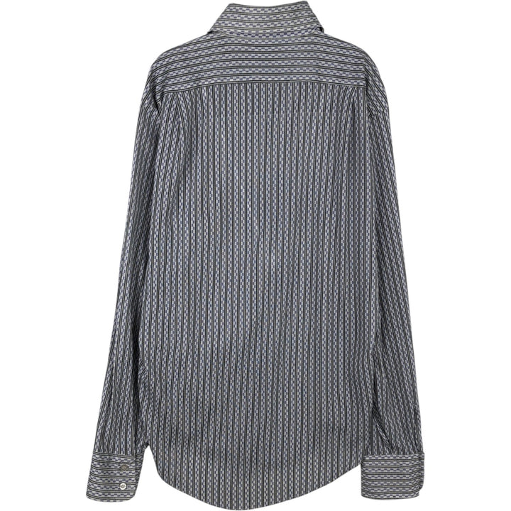 Darwin Stripe Pattern Long Sleeve Cotton Striped Shirt, Men's Size M Triacetate pale white type Vintage Second Hand