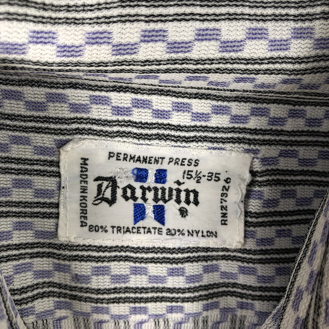 Darwin Stripe Pattern Long Sleeve Cotton Striped Shirt, Men's Size M Triacetate pale white type Vintage Second Hand