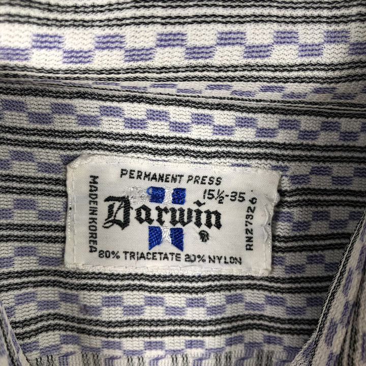 Darwin Stripe Pattern Long Sleeve Cotton Striped Shirt, Men's Size M Triacetate pale white type Vintage Second Hand