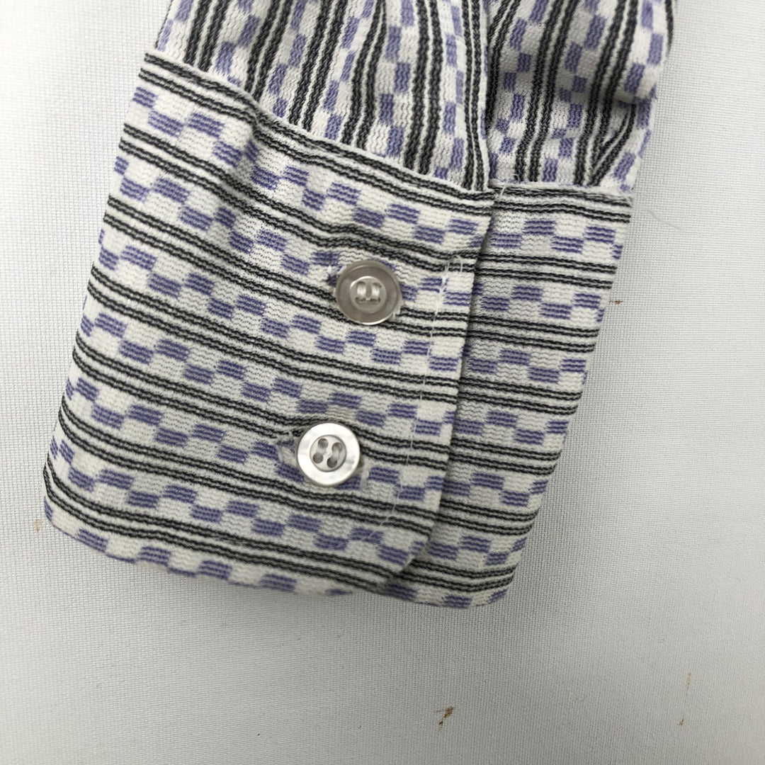 Darwin Stripe Pattern Long Sleeve Cotton Striped Shirt, Men's Size M Triacetate pale white type Vintage Second Hand