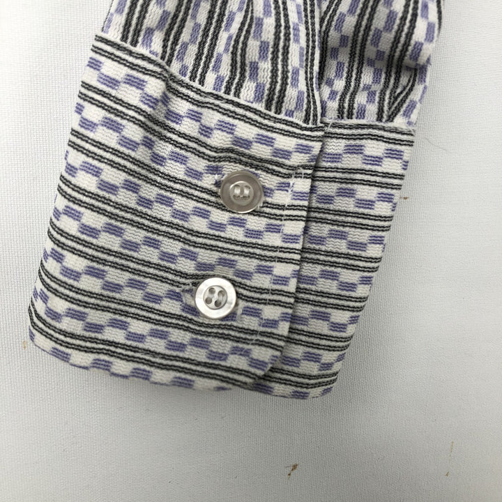 Darwin Stripe Pattern Long Sleeve Cotton Striped Shirt, Men's Size M Triacetate pale white type Vintage Second Hand