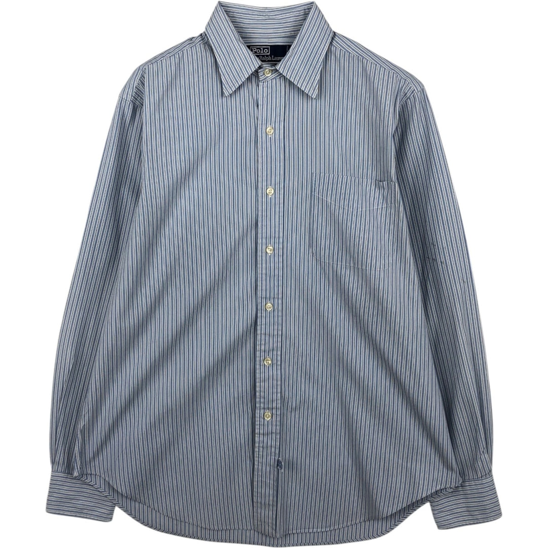Ralph Lauren POLO by Ralph Lauren Multi-Stripe Long Sleeve Cotton Striped Shirt, Men's Size Medium cotton Blue type light blue Vintage Second Hand