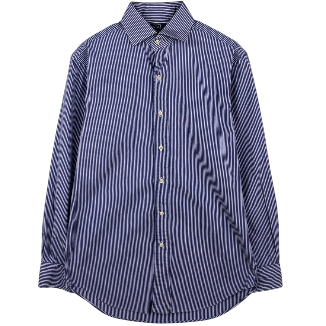 Ralph Lauren POLO by Ralph Lauren REGENT CLASSIC FIT long-sleeved cotton striped shirt, men's size M cotton blue type Vintage Second Hand
