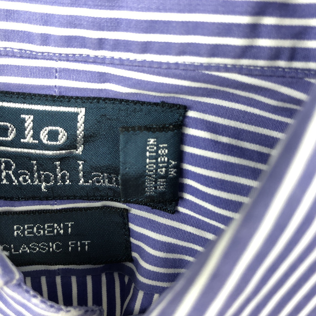 Ralph Lauren POLO by Ralph Lauren REGENT CLASSIC FIT long-sleeved cotton striped shirt, men's size M cotton blue type Vintage Second Hand