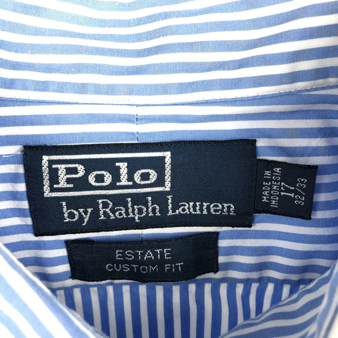 Ralph Lauren POLO by Ralph Lauren Estate Custom Fit Long Sleeve Cotton Striped Shirt, Men's XL cotton Blue type light blue Vintage Second Hand