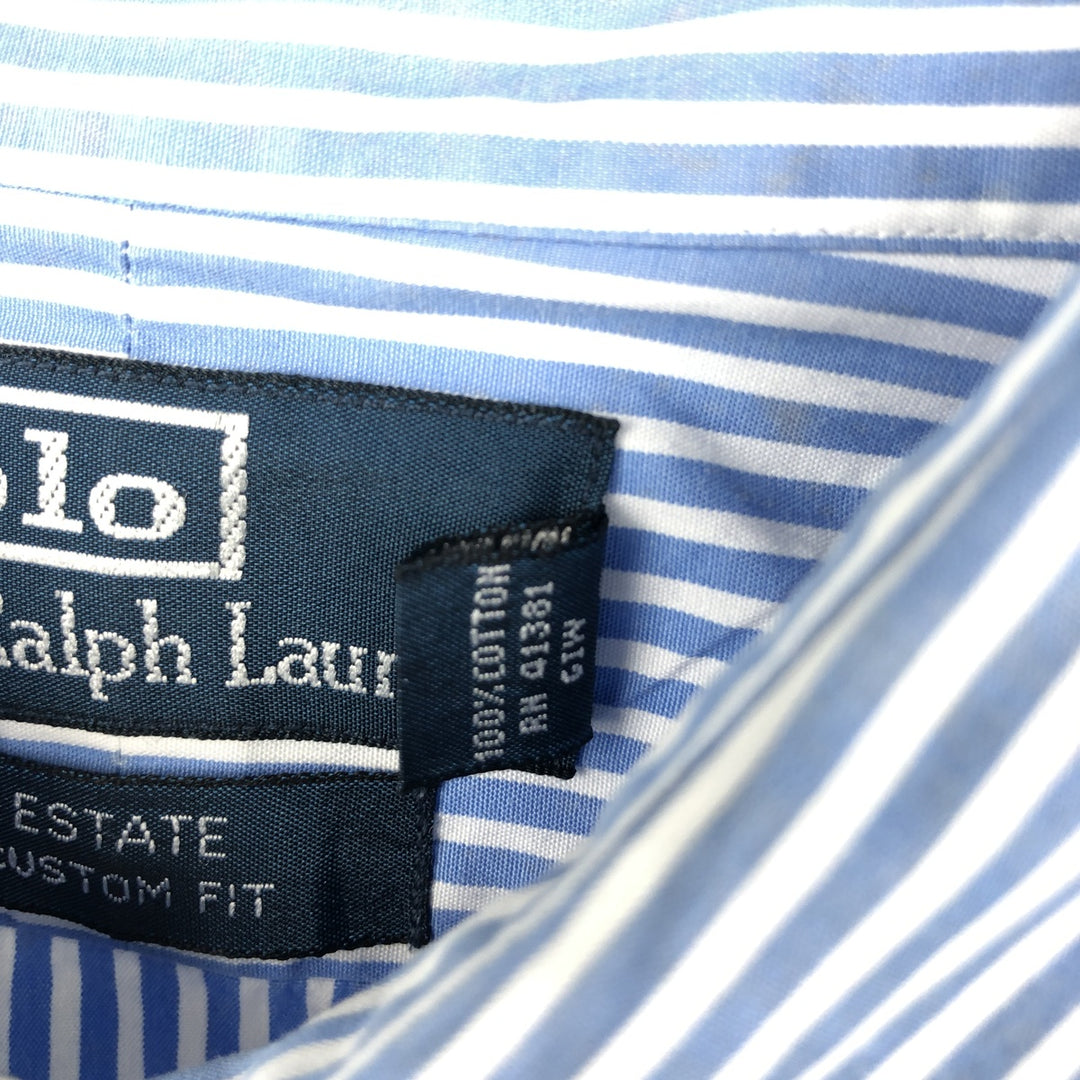 Ralph Lauren POLO by Ralph Lauren Estate Custom Fit Long Sleeve Cotton Striped Shirt, Men's XL cotton Blue type light blue Vintage Second Hand