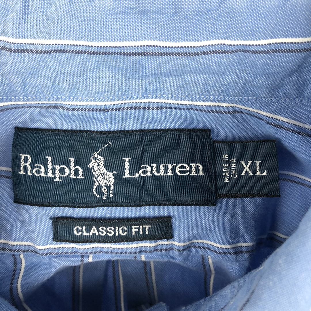 Ralph Lauren Classic Fit Multi-Stripe Long Sleeve Button-Down Striped Shirt, Men's XL cotton blue type Vintage Second Hand