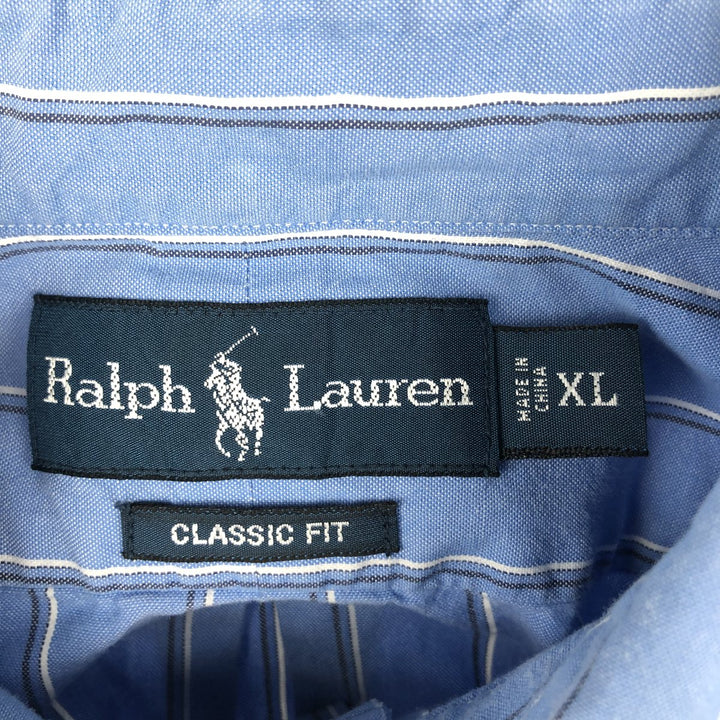 Ralph Lauren Classic Fit Multi-Stripe Long Sleeve Button-Down Striped Shirt, Men's XL cotton blue type Vintage Second Hand