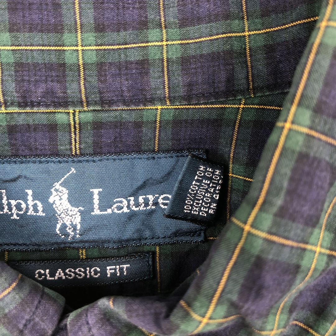Ralph Lauren Classic Fit Long Sleeve Button Down Check Shirt, Men's Size L cotton green type Vintage Second Hand