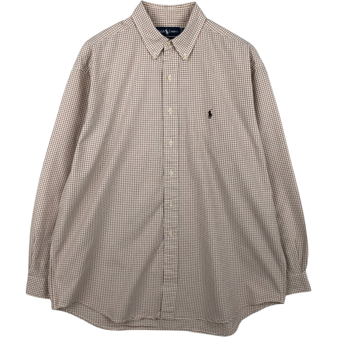 Ralph Lauren BLAKE long sleeve button down check shirt, men's XL size cotton beige type brown Vintage Second Hand