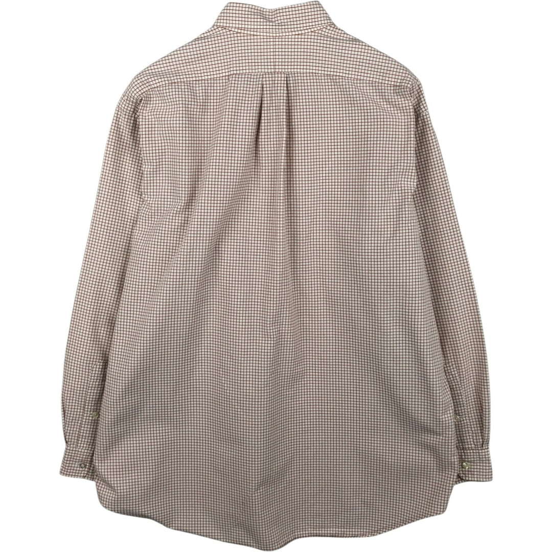 Ralph Lauren BLAKE long sleeve button down check shirt, men's XL size cotton beige type brown Vintage Second Hand