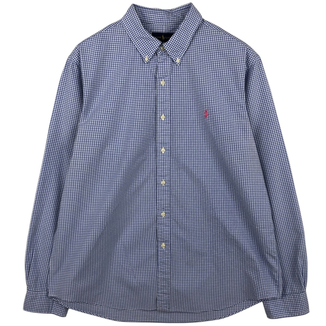 Ralph Lauren Gingham Check Long Sleeve Button-Down Check Shirt Men's XL cotton Blue type light blue Vintage Second Hand