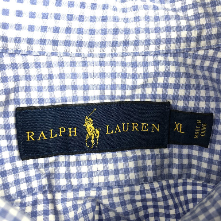 Ralph Lauren Gingham Check Long Sleeve Button-Down Check Shirt Men's XL cotton Blue type light blue Vintage Second Hand