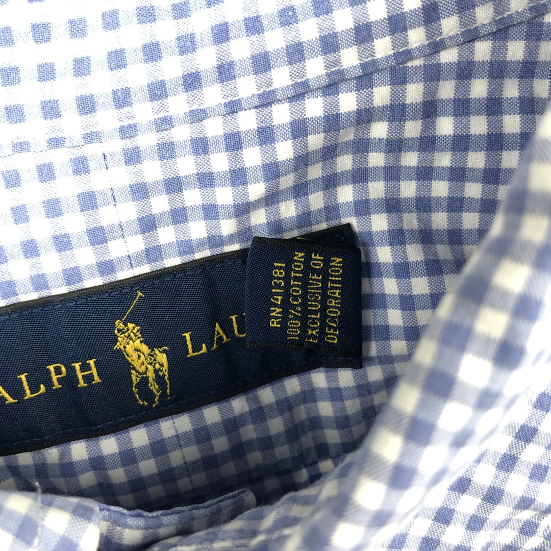 Ralph Lauren Gingham Check Long Sleeve Button-Down Check Shirt Men's XL cotton Blue type light blue Vintage Second Hand