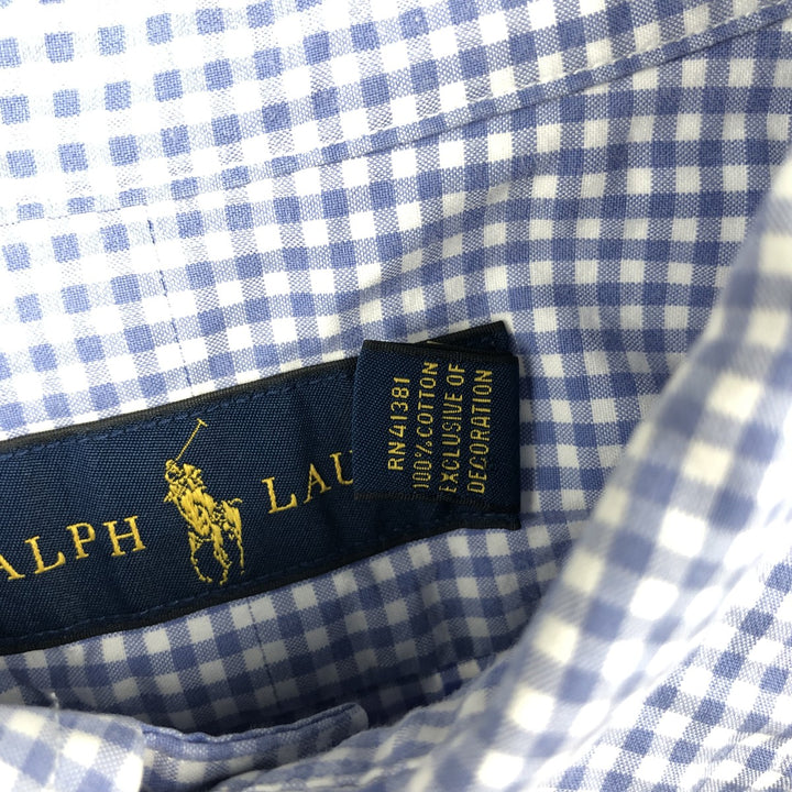 Ralph Lauren Gingham Check Long Sleeve Button-Down Check Shirt Men's XL cotton Blue type light blue Vintage Second Hand