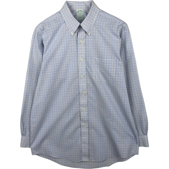 Brooks Brothers Est. 1818 Milano Long Sleeve Button-Down Check Shirt, Men's Size L Supima Cotton white type Vintage Second Hand