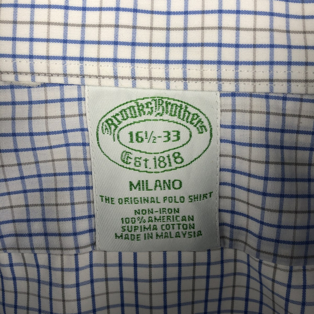 Brooks Brothers Est. 1818 Milano Long Sleeve Button-Down Check Shirt, Men's Size L Supima Cotton white type Vintage Second Hand