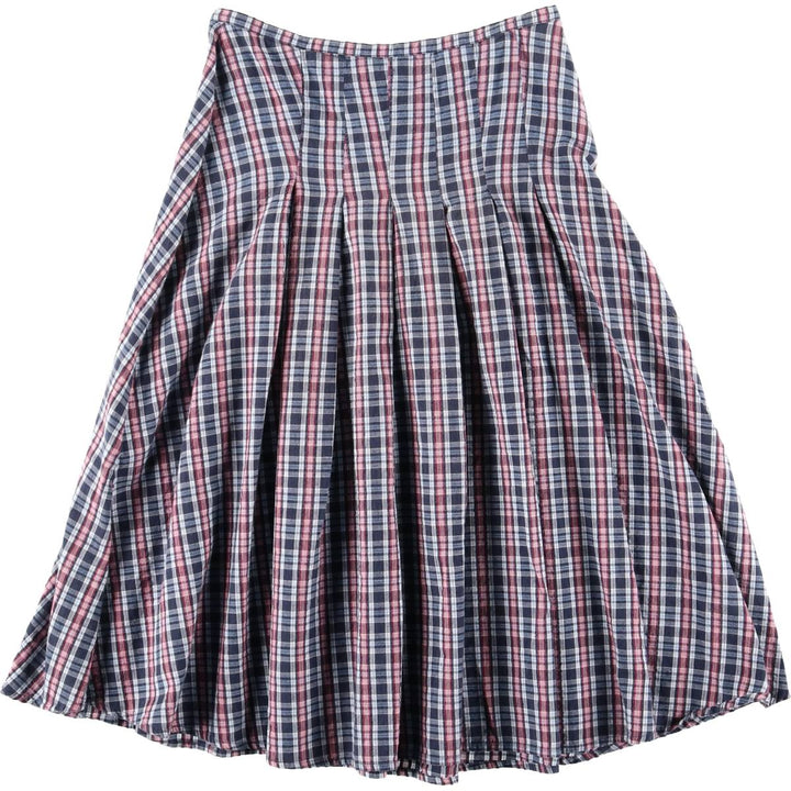 agnes b. Check Pattern Cotton Half-Length Pleated Skirt, Women's Size M (approx.) cotton navy blue type Vintage Second Hand
