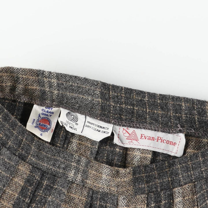 1980'S EVAN-PICONE Check Pattern Wool Half-Length Pleated Skirt, Made in USA, Women's Size M (approx.), Vintage wool brown type Vintage Second Hand