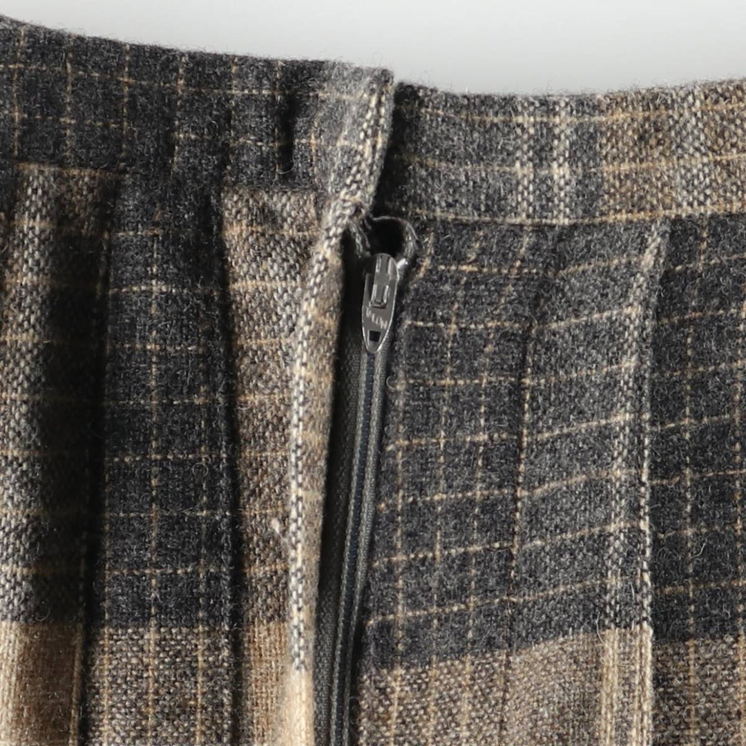1980'S EVAN-PICONE Check Pattern Wool Half-Length Pleated Skirt, Made in USA, Women's Size M (approx.), Vintage wool brown type Vintage Second Hand