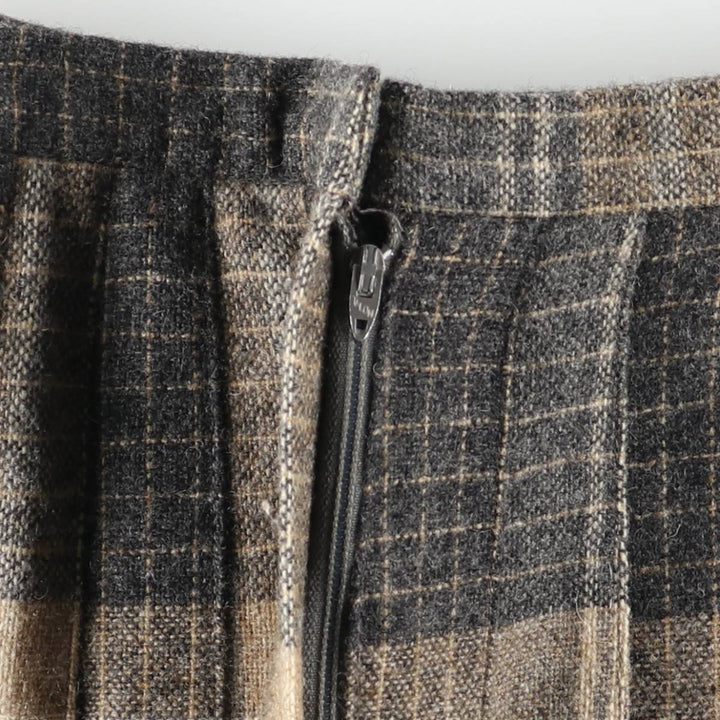 1980'S EVAN-PICONE Check Pattern Wool Half-Length Pleated Skirt, Made in USA, Women's Size M (approx.), Vintage wool brown type Vintage Second Hand