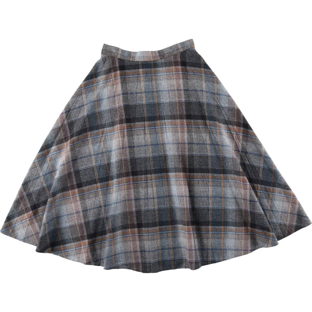 Check Pattern Half-Length Flared Skirt, Made in USA, Women's Size S (Equivalent), Vintage polyester gray type Vintage Second Hand