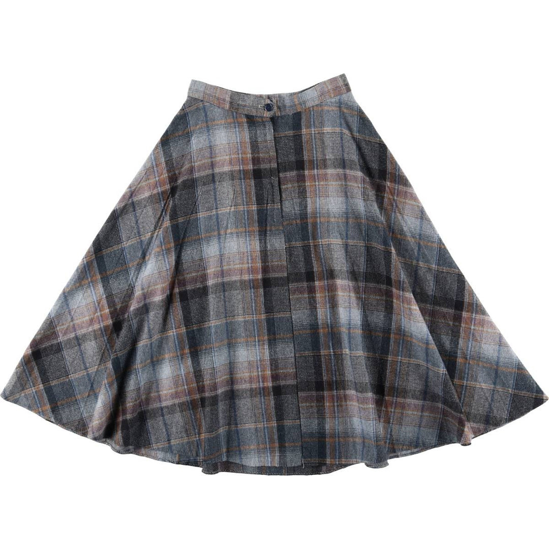 Check Pattern Half-Length Flared Skirt, Made in USA, Women's Size S (Equivalent), Vintage polyester gray type Vintage Second Hand