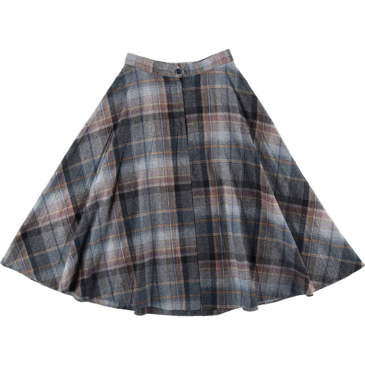 Check Pattern Half-Length Flared Skirt, Made in USA, Women's Size S (Equivalent), Vintage polyester gray type Vintage Second Hand