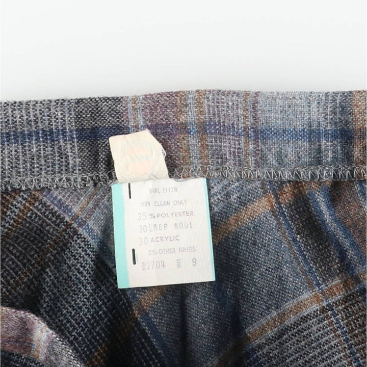 Check Pattern Half-Length Flared Skirt, Made in USA, Women's Size S (Equivalent), Vintage polyester gray type Vintage Second Hand