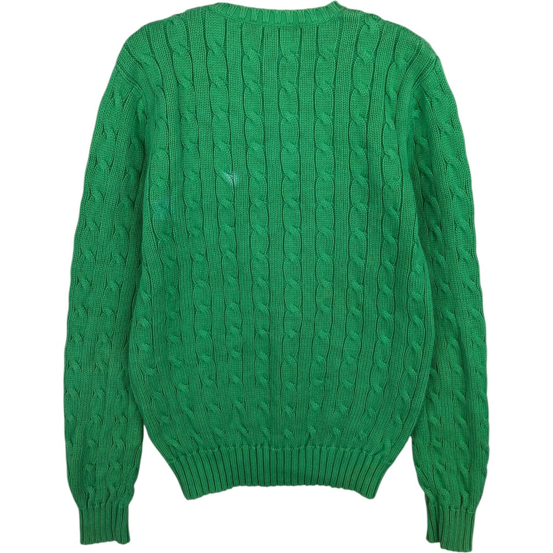 Ralph Lauren RALPH LAUREN SPORT Cable Knit V-Neck Cotton Knit Sweater, Women's Size Small cotton green type Vintage Second Hand