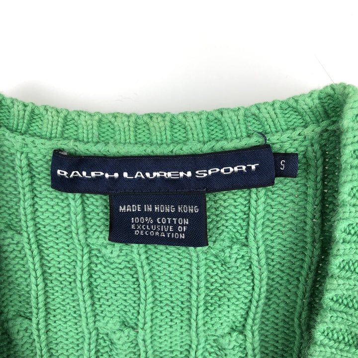 Ralph Lauren RALPH LAUREN SPORT Cable Knit V-Neck Cotton Knit Sweater, Women's Size Small cotton green type Vintage Second Hand