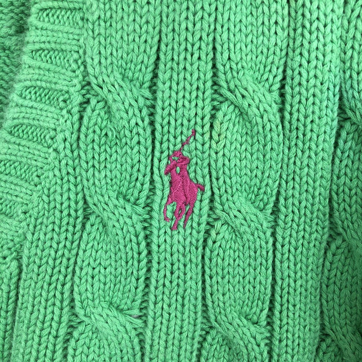 Ralph Lauren RALPH LAUREN SPORT Cable Knit V-Neck Cotton Knit Sweater, Women's Size Small cotton green type Vintage Second Hand