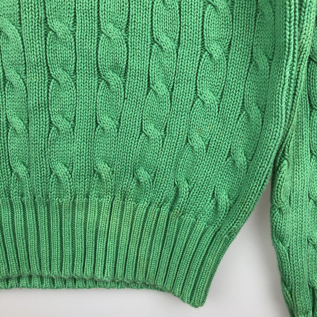 Ralph Lauren RALPH LAUREN SPORT Cable Knit V-Neck Cotton Knit Sweater, Women's Size Small cotton green type Vintage Second Hand