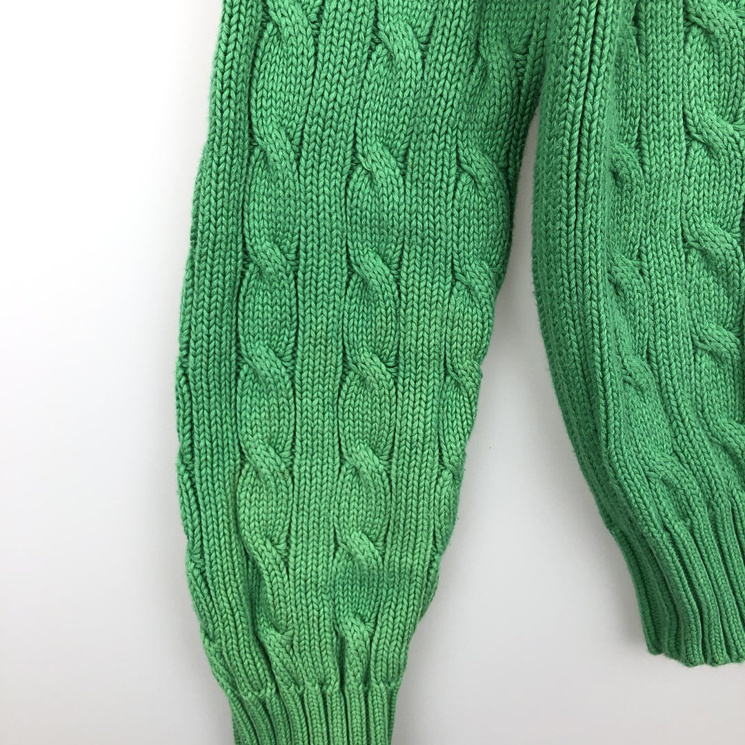 Ralph Lauren RALPH LAUREN SPORT Cable Knit V-Neck Cotton Knit Sweater, Women's Size Small cotton green type Vintage Second Hand