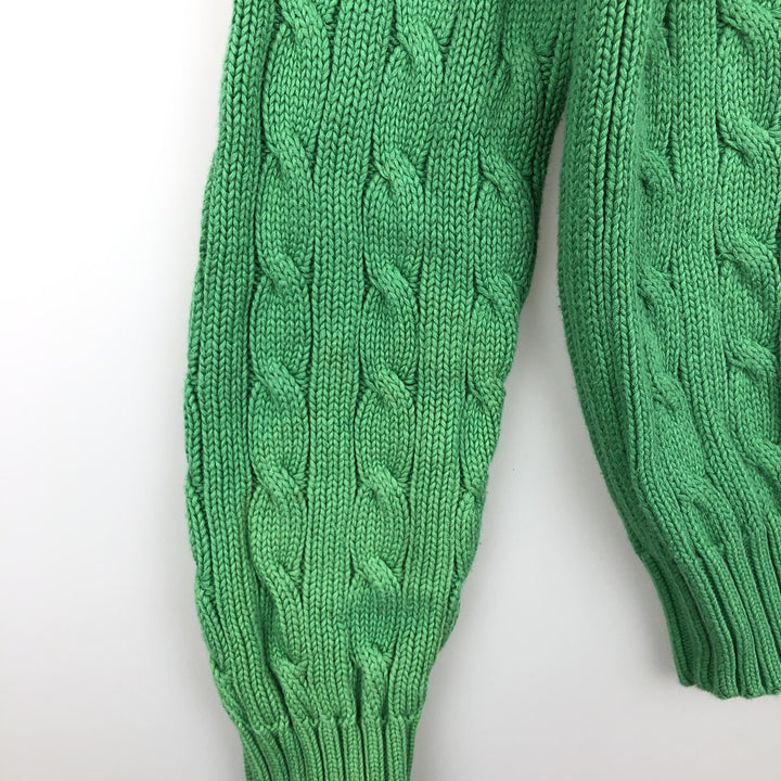 Ralph Lauren RALPH LAUREN SPORT Cable Knit V-Neck Cotton Knit Sweater, Women's Size Small cotton green type Vintage Second Hand