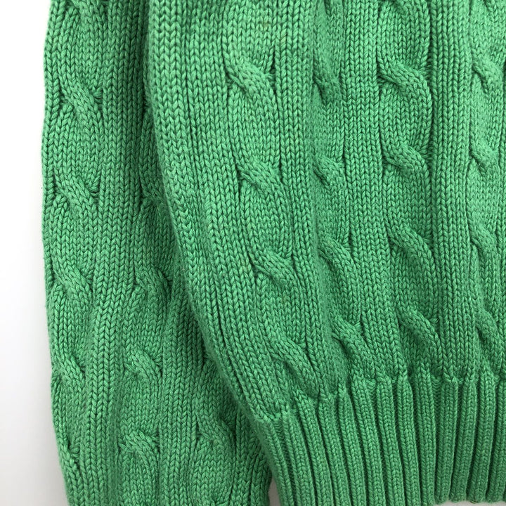 Ralph Lauren RALPH LAUREN SPORT Cable Knit V-Neck Cotton Knit Sweater, Women's Size Small cotton green type Vintage Second Hand