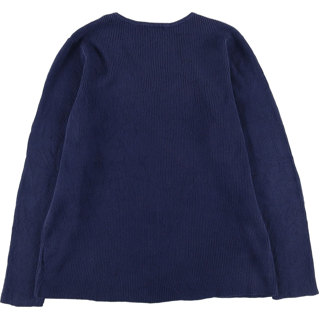 Ralph Lauren LAUREN Ribbed V-neck Cotton Knit Sweater, Women's Size S (approx.) cotton navy blue type Vintage Second Hand
