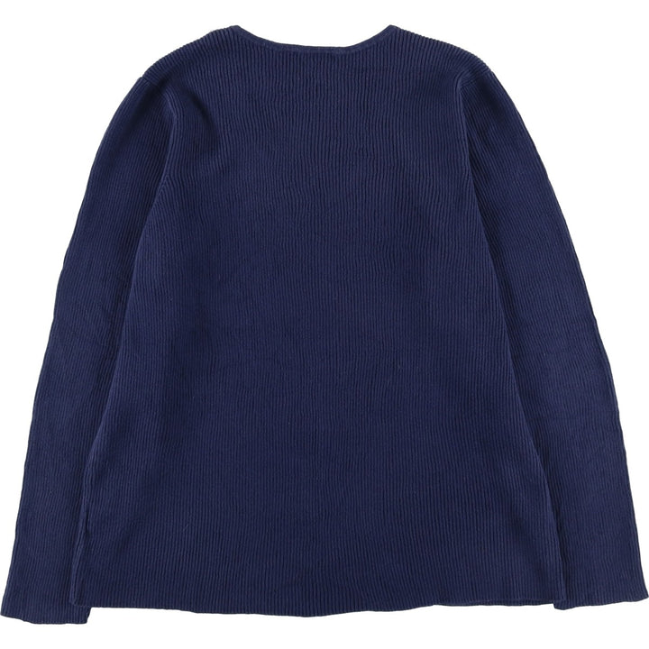 Ralph Lauren LAUREN Ribbed V-neck Cotton Knit Sweater, Women's Size S (approx.) cotton navy blue type Vintage Second Hand