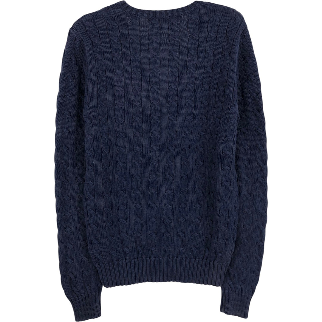 Ralph Lauren RALPH LAUREN SPORT Cable knit V-neck cotton knit sweater Women's M size cotton navy blue type Vintage Second Hand