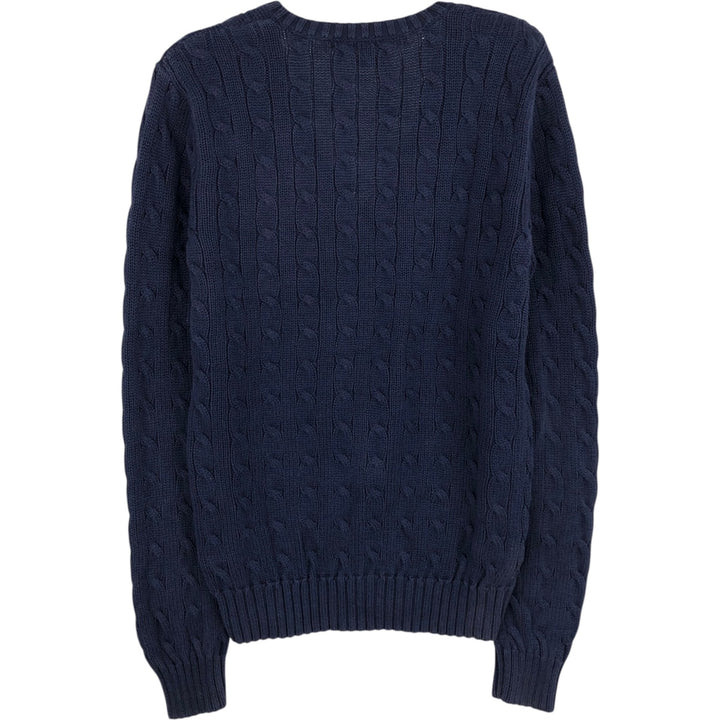 Ralph Lauren RALPH LAUREN SPORT Cable knit V-neck cotton knit sweater Women's M size cotton navy blue type Vintage Second Hand
