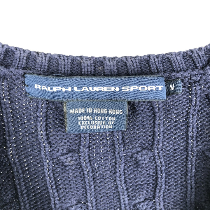 Ralph Lauren RALPH LAUREN SPORT Cable knit V-neck cotton knit sweater Women's M size cotton navy blue type Vintage Second Hand