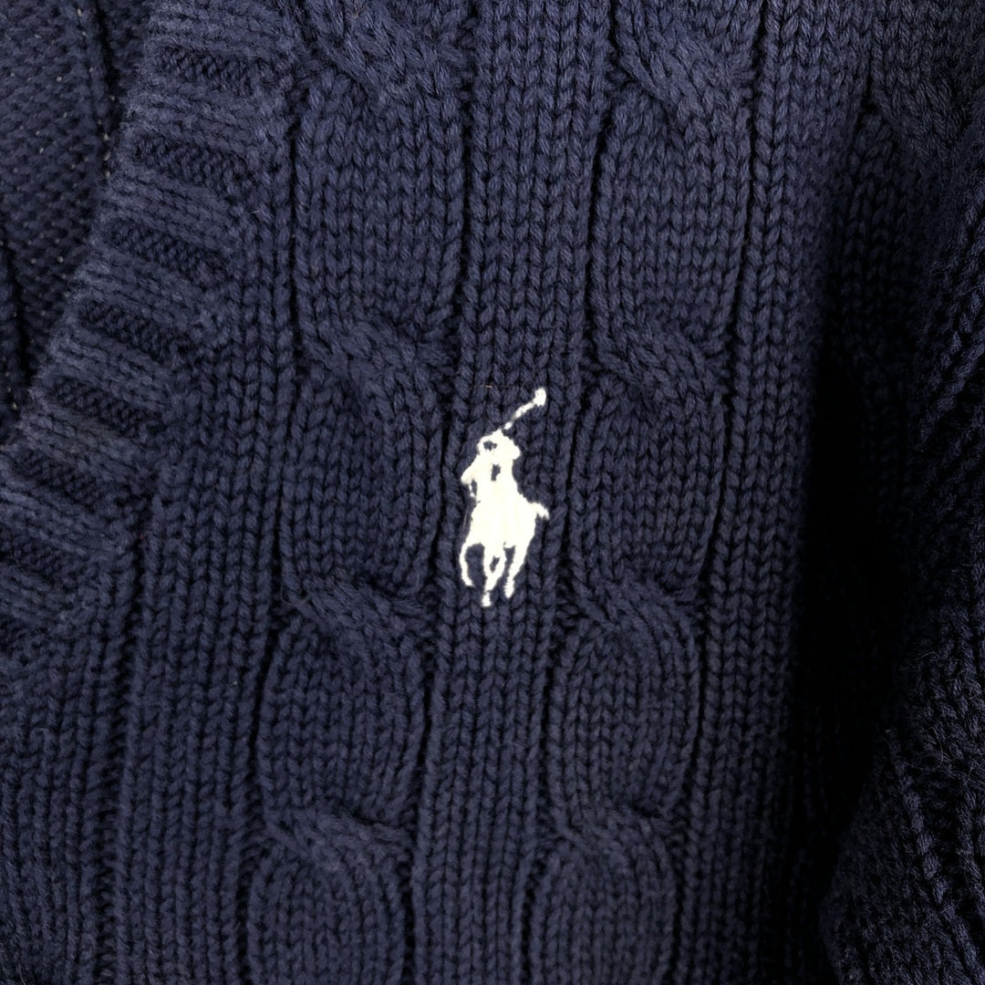 Ralph Lauren RALPH LAUREN SPORT Cable knit V-neck cotton knit sweater Women's M size cotton navy blue type Vintage Second Hand