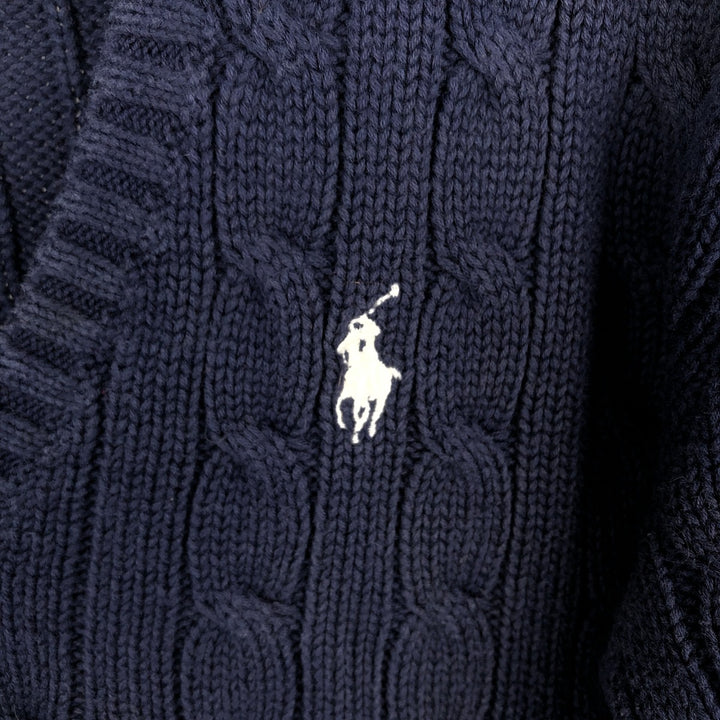 Ralph Lauren RALPH LAUREN SPORT Cable knit V-neck cotton knit sweater Women's M size cotton navy blue type Vintage Second Hand